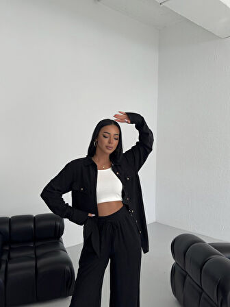 Modavera Düğmeli̇ Cepli̇ Keten İki̇li̇ Takim