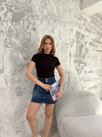 Modavera Kısa Kol Badi Bluz - Siyah