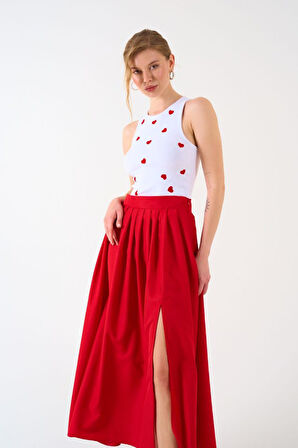 Modavera Yırtmaçlı Etek - Kırmızı