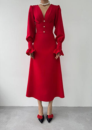 Modavera Meta Düğme Detaylı Elbise