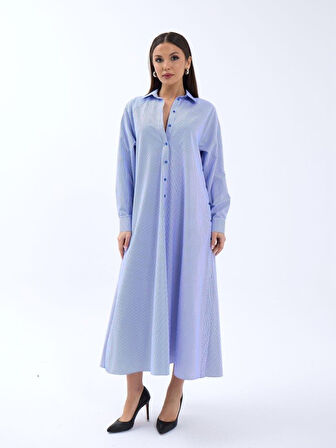 Modavera 5857 ELBİSE-MAVİ BEYAZ ÇİZGİLİ