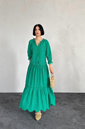 Modavera Yeşil Dantelli New Elbise