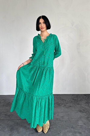 Modavera Yeşil Dantelli New Elbise