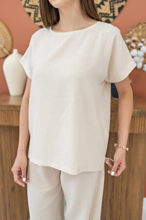 Modavera Bej T-Shirt Ve Pantolon Takım