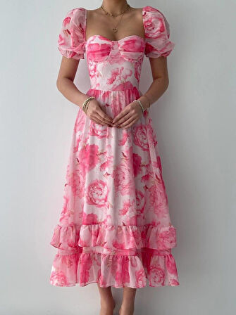 Modavera ŞİFON KUMAŞ DİJİTAL DESEN BASKILI ELBİSE