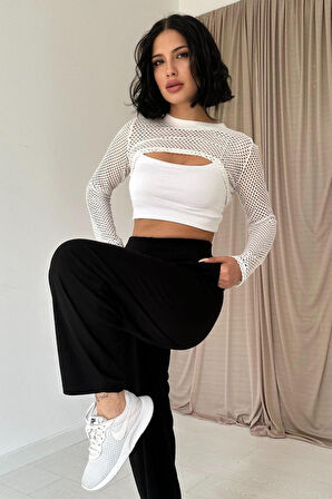 Modavera Siyah Pensli Lastik Detaylı Pantolon