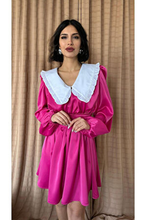 Modavera Fuşya Bebe Yakalı Elbise