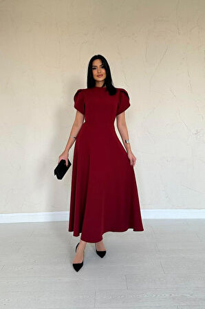 Modavera Bordo Arkası Fiyonk Garnili Britli Elbise