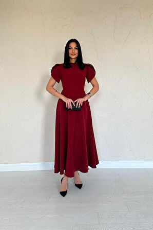 Modavera Bordo Arkası Fiyonk Garnili Britli Elbise