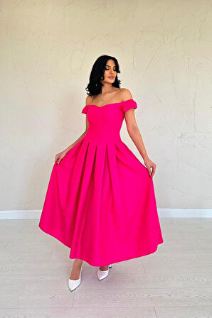 Modavera Fuşya Jakarlı Elbise