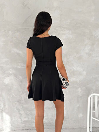Modavera Kısa Kollu Mini Elbise - Siyah