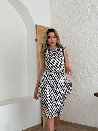 Modavera Kadın Degaje Yaka önden çapraz Detay Saten Midi Elbise