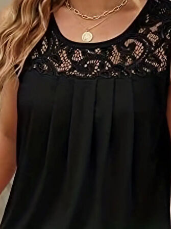 Modavera Kadın Askılı Yuvarlak Yaka Dantel Detaylı Viskon Bluz