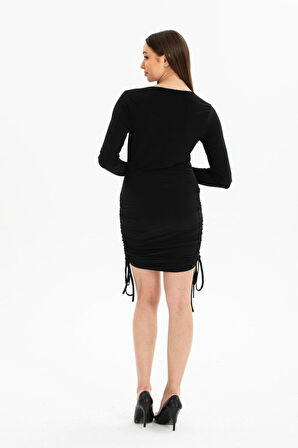 Modavera Kadın Uzun Kol Büzgü Detaylı Sandy Kumaş Ayarlanabilir Boy Fırsat Ürün Elbise