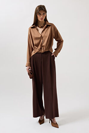 Modavera Bel Büzgülü Crop Saten Gömlek