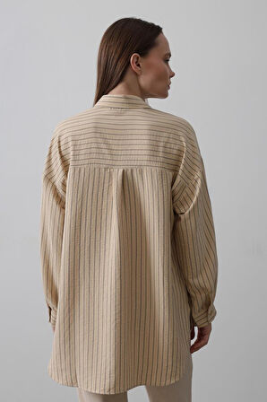 Modavera Çizgili Tek Cep Gömlek - Taş