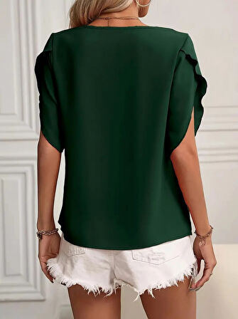 Modavera Kadın Kısa Kollu Yaka Ve Kol Detay Jesica Bluz