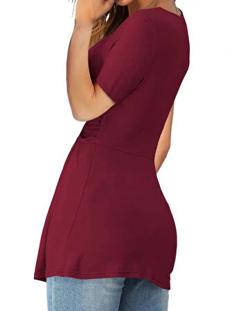 Modavera Kadın Kısa Kollu önü Düğüm Detay Viskon Bluz