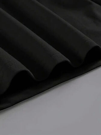 Modavera Baskılı Oversize Bisiklet Yaka T-shirt - Siyah