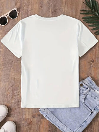 Modavera Fiyonk Baskılı Oversize Bisiklet Yaka T-shirt - Beyaz
