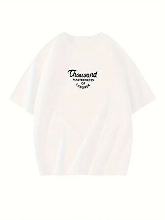 Modavera Thousand Baskılı Oversize Bisiklet Yaka T-shirt - Beyaz