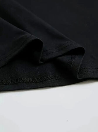 Modavera Baskılı Oversize Bisiklet Yaka T-shirt - Siyah