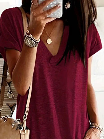 Modavera Kadın Kısa Kollu V Yakalı Cepli Kısa Viskon Elbise