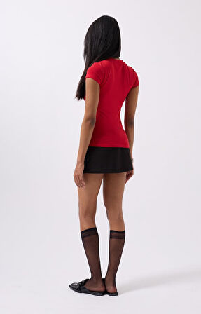 Modavera Nakış Detay Baskılı Crop T-Shirt