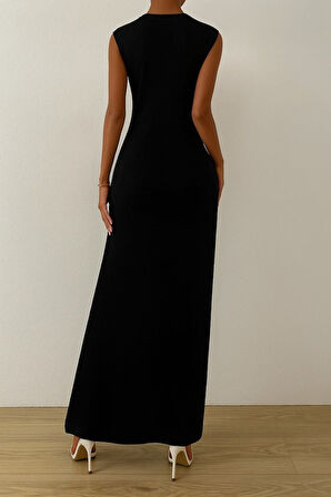 Modavera Kadın Sıfır Kollu Bisiklet Yaka Yandan Büzgü Detaylı Viskon Elbise