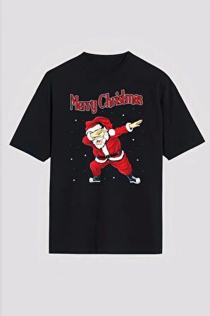 Modavera Merry Christmas Baskılı Noel Babalı T-shirt - Siyah