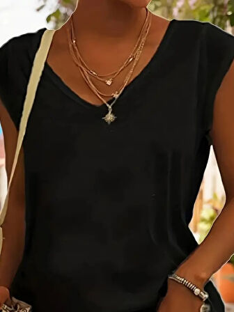 Modavera Kadın Kısa Kollu V Yakalı Viskon Bluz