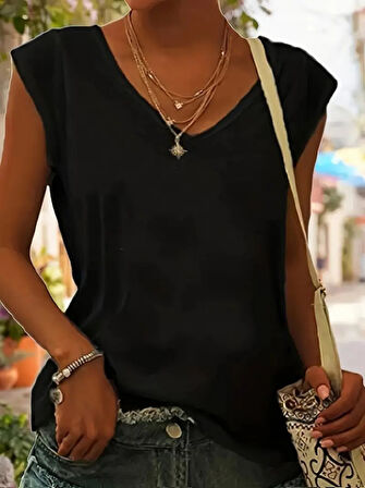 Modavera Kadın Kısa Kollu V Yakalı Viskon Bluz