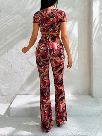 Modavera Kadın Kısa Kollu Desenli Takım