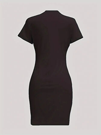 Modavera Kadın Kısa Kollu Queen Baskı Iki Iplik Mini Elbise