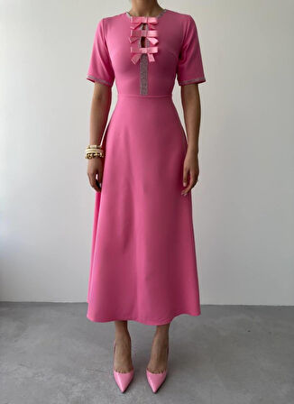 Modavera Wera Taşlı Fiyonk Detaylı Elbise