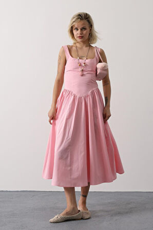 Modavera Askılı Uzun Elbise - Pembe