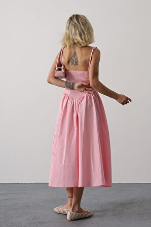 Modavera Askılı Uzun Elbise - Pembe
