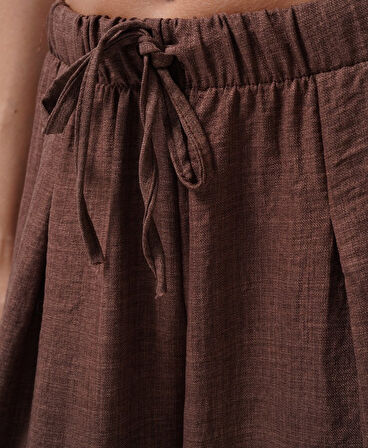 Modavera Düşük Bel Oversize Keten Pantolon