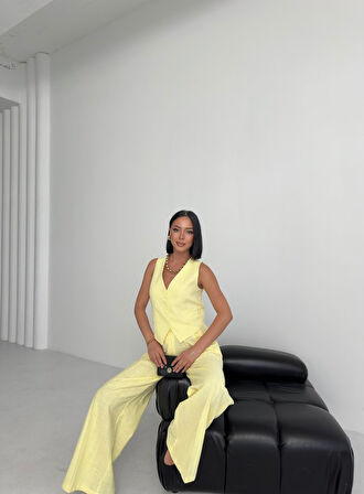 Modavera Keten Sirti Çapraz Geçi̇şli̇ Cepken Pantolon Takim