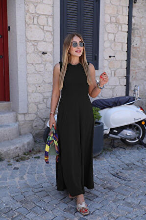 Modavera Kadın Sıfır Kollu Bisiklet Yaka Viskon Elbise