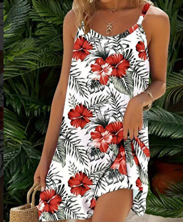 Modavera Kadın Ip Askılı çiçek Desenli Süprem Elbise