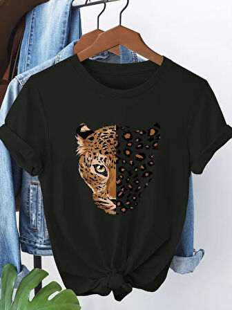 Modavera Kadın Kısa Kollu Bisiklet Yaka Desenli Viskon Bluz