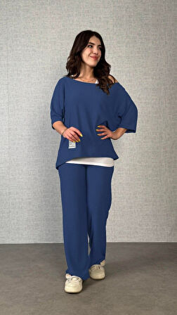 Modavera Kadın Kısa Kollu Omuzlardan Açık Yarasa Kollu Bürümcük Bluz Ve Pantolon Ve Viskon Atlet