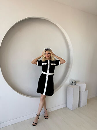 Modavera Kadın Kısa Kollu Bisiklet Yaka önden Düğmeli Modal Elbise