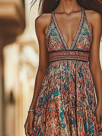 Modavera Kadın Askılı Derin Göğüs Detaylı Asimetrik Detaylı Süprem Elbise