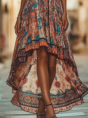 Modavera Kadın Askılı Derin Göğüs Detaylı Asimetrik Detaylı Süprem Elbise