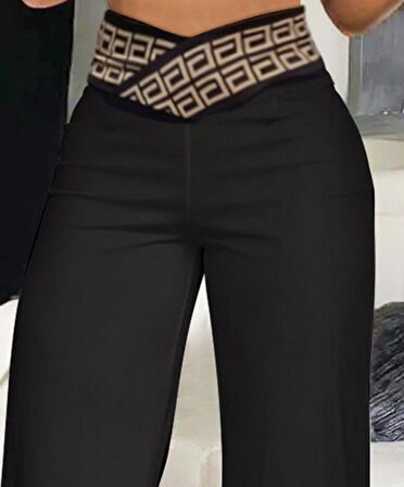 Modavera Kadın Belde Kruvaze Ve Ribana Detay Ispanyol Paça Ithal Krep Pantolon