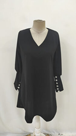 Modavera Kadın Uzun Kollu V Yakalı Kısa Ithal Krep Elbise