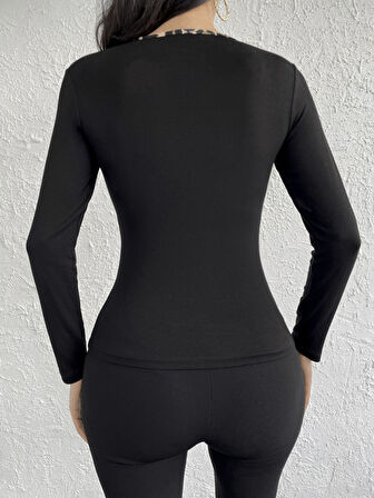 Modavera Kadın Uzun Kollu Leopar şeritli Viskon Bluz