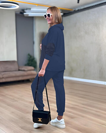 Modavera Kadın Uzun Kollu Kapşonlu Viskon Iki Iplik Bluz Ve Pantolon Ikili Takım